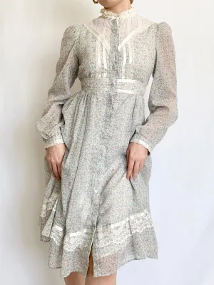 1970s Gunne Sax Ditzy Floral Victorian Inspired Prairie Dress (XXS)