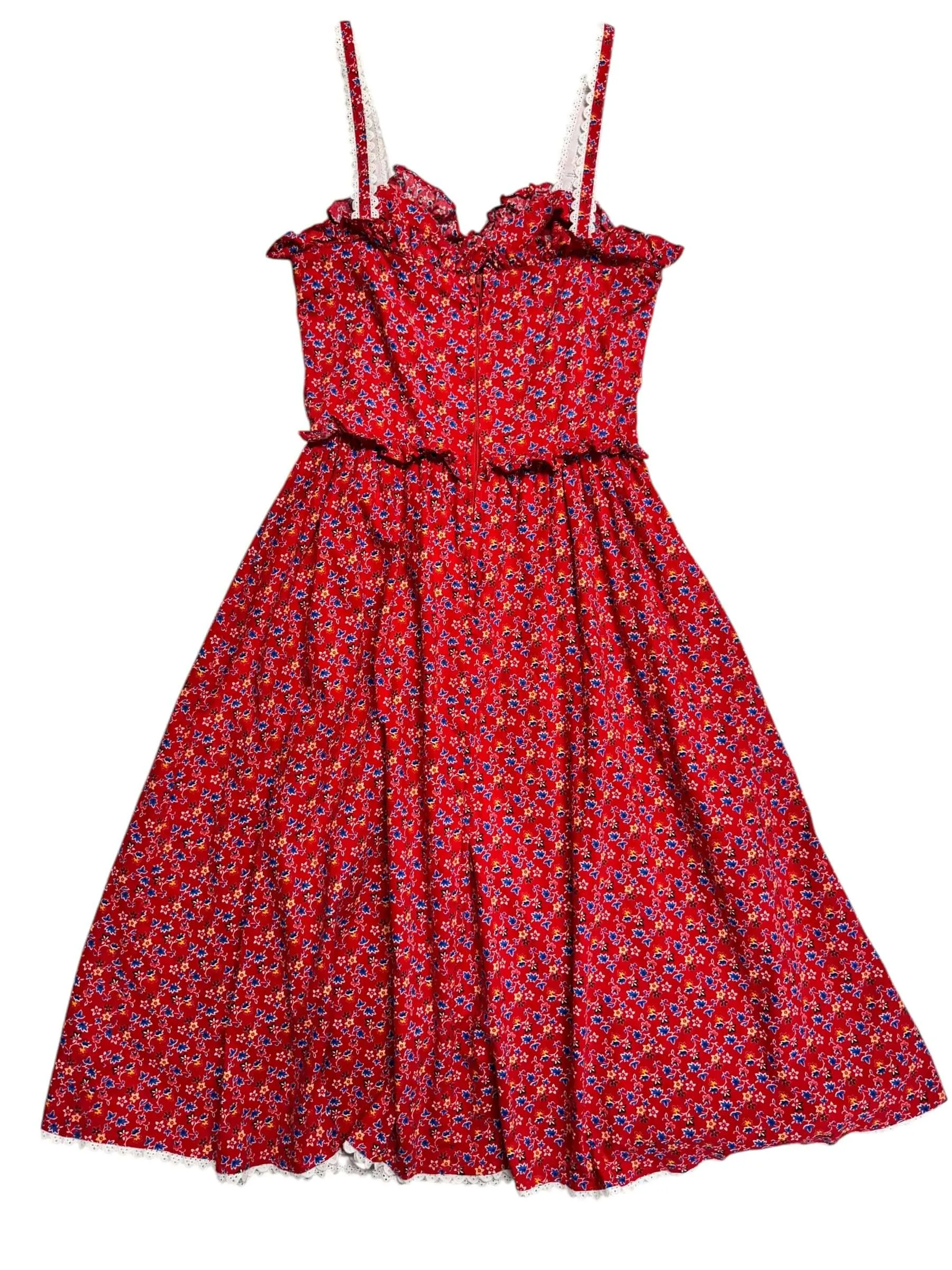 1970s Red Prairie Style Dress S
