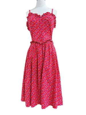 1970s Red Prairie Style Dress S