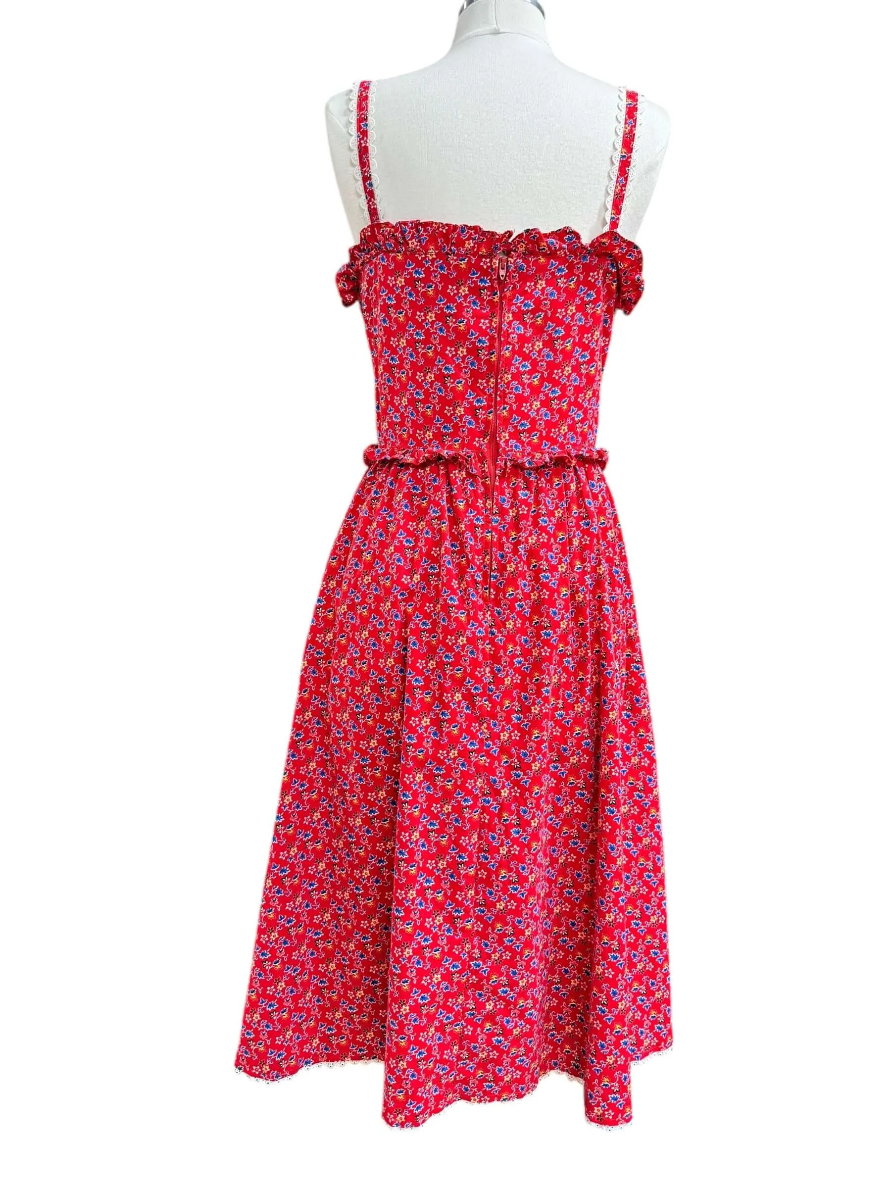 1970s Red Prairie Style Dress S