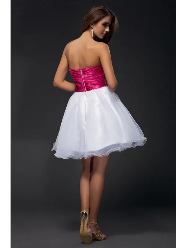 A-Line/Princess Strapless Sleeveless Beading Sash Short Organza  Woven Satin Cocktail Dresses