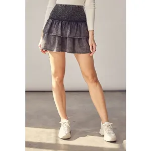 Acid Wash Denim Tiered Mini Skirt