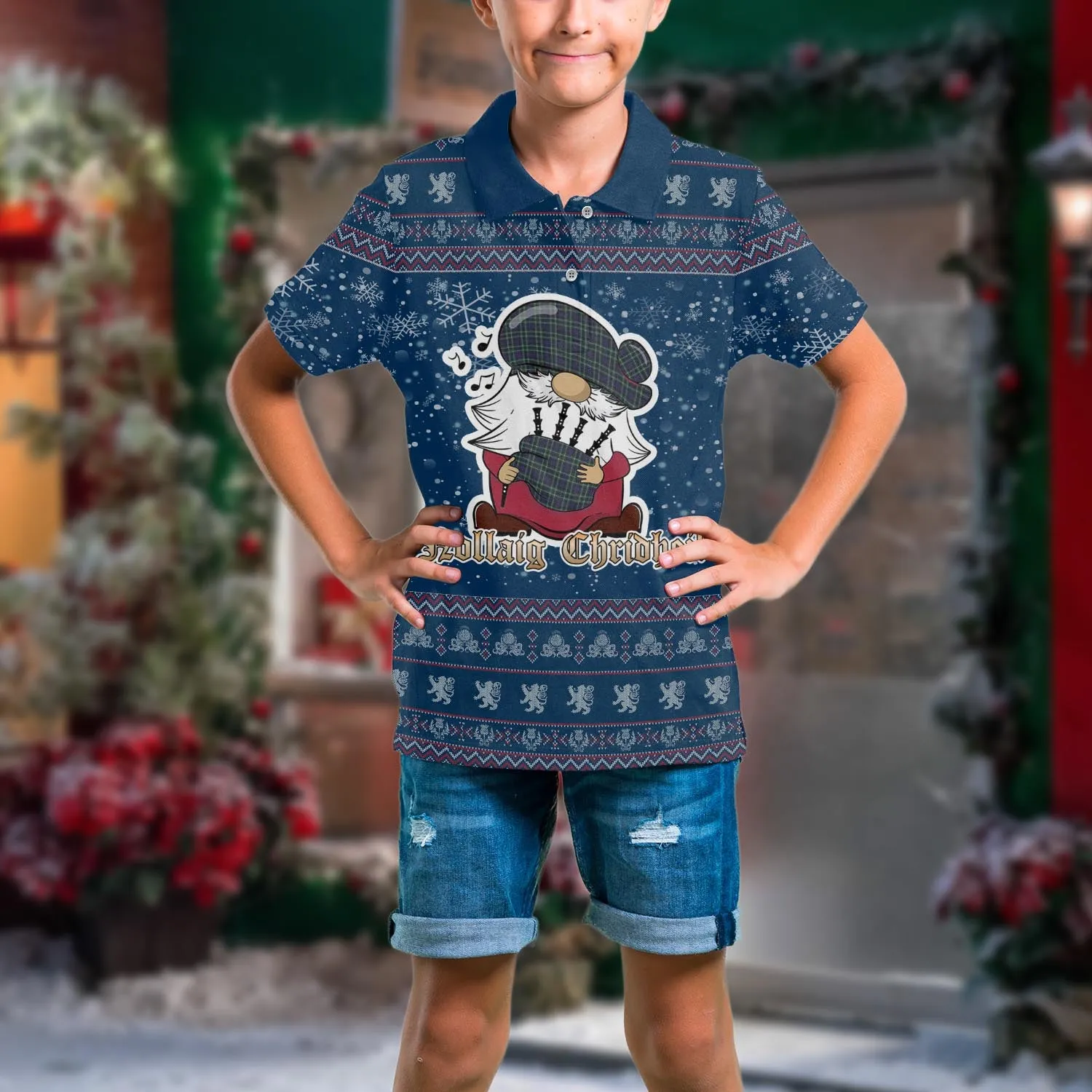 Allardice Clan Christmas Family Polo Shirt with Funny Gnome Playing Bagpipes
