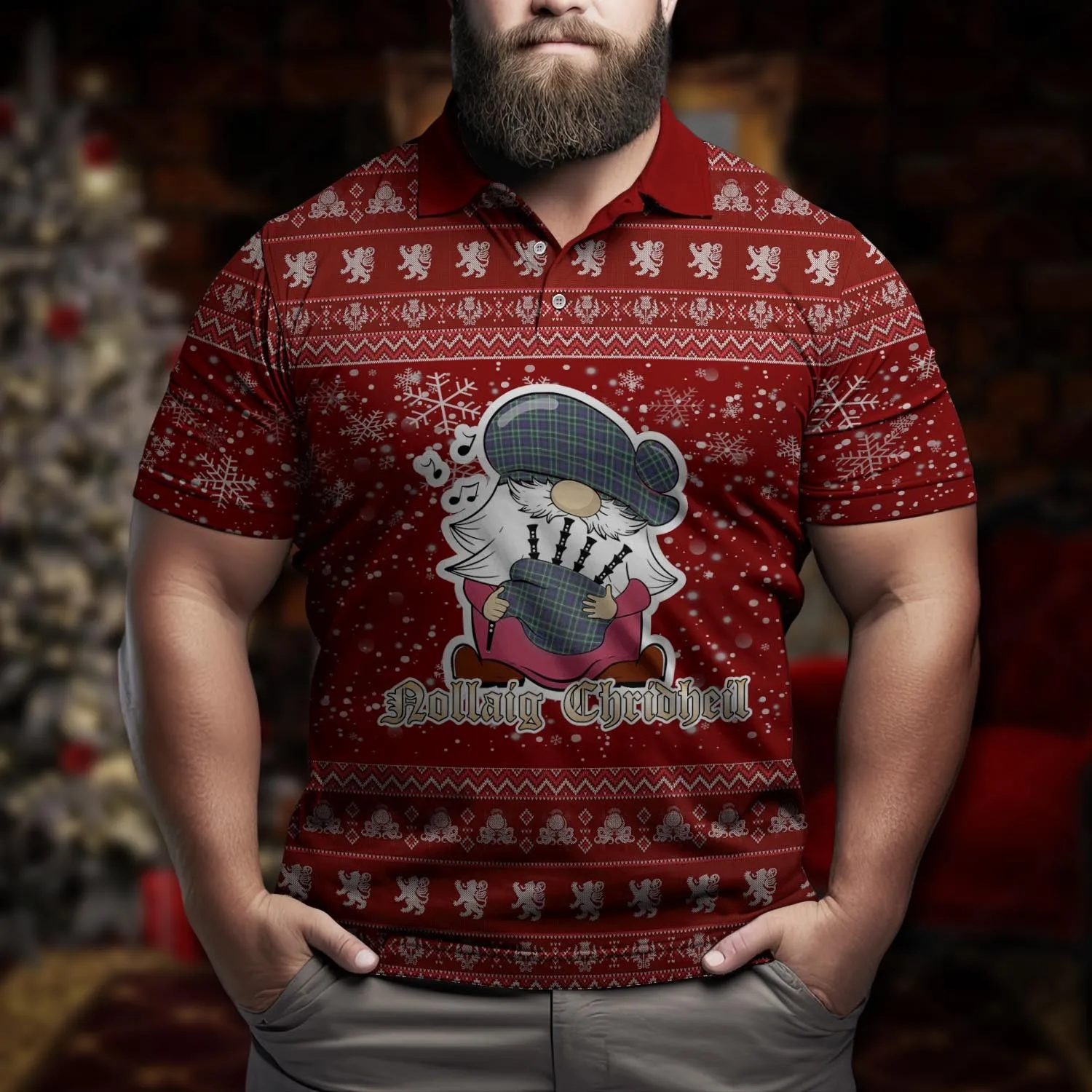 Allardice Clan Christmas Family Polo Shirt with Funny Gnome Playing Bagpipes