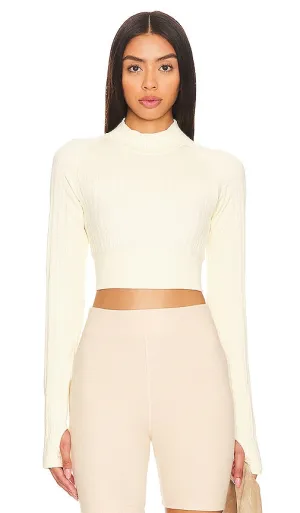 alo Seamless Cable Knit Top in Cream