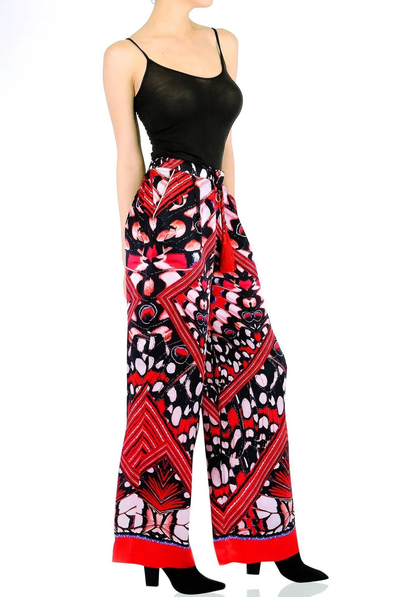 Annabella Butterfly Print Handkerchief-Hem Pants