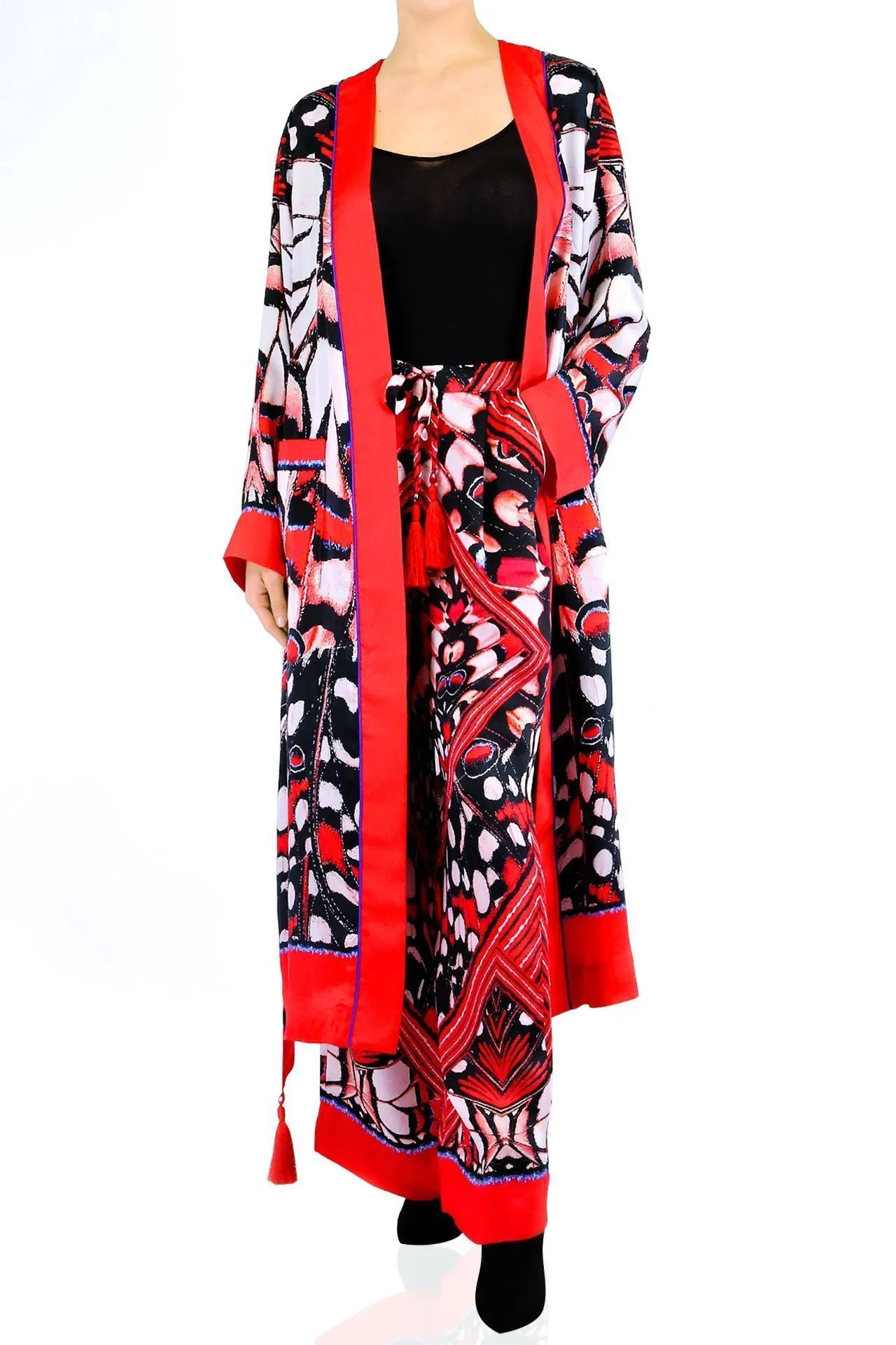 Annabella Butterfly Print Handkerchief-Hem Pants