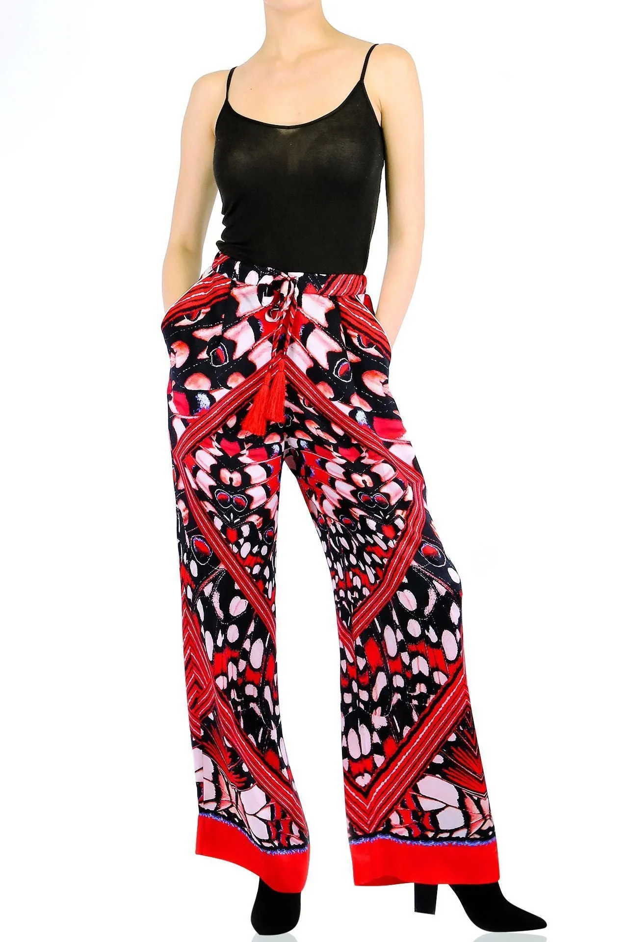 Annabella Butterfly Print Handkerchief-Hem Pants
