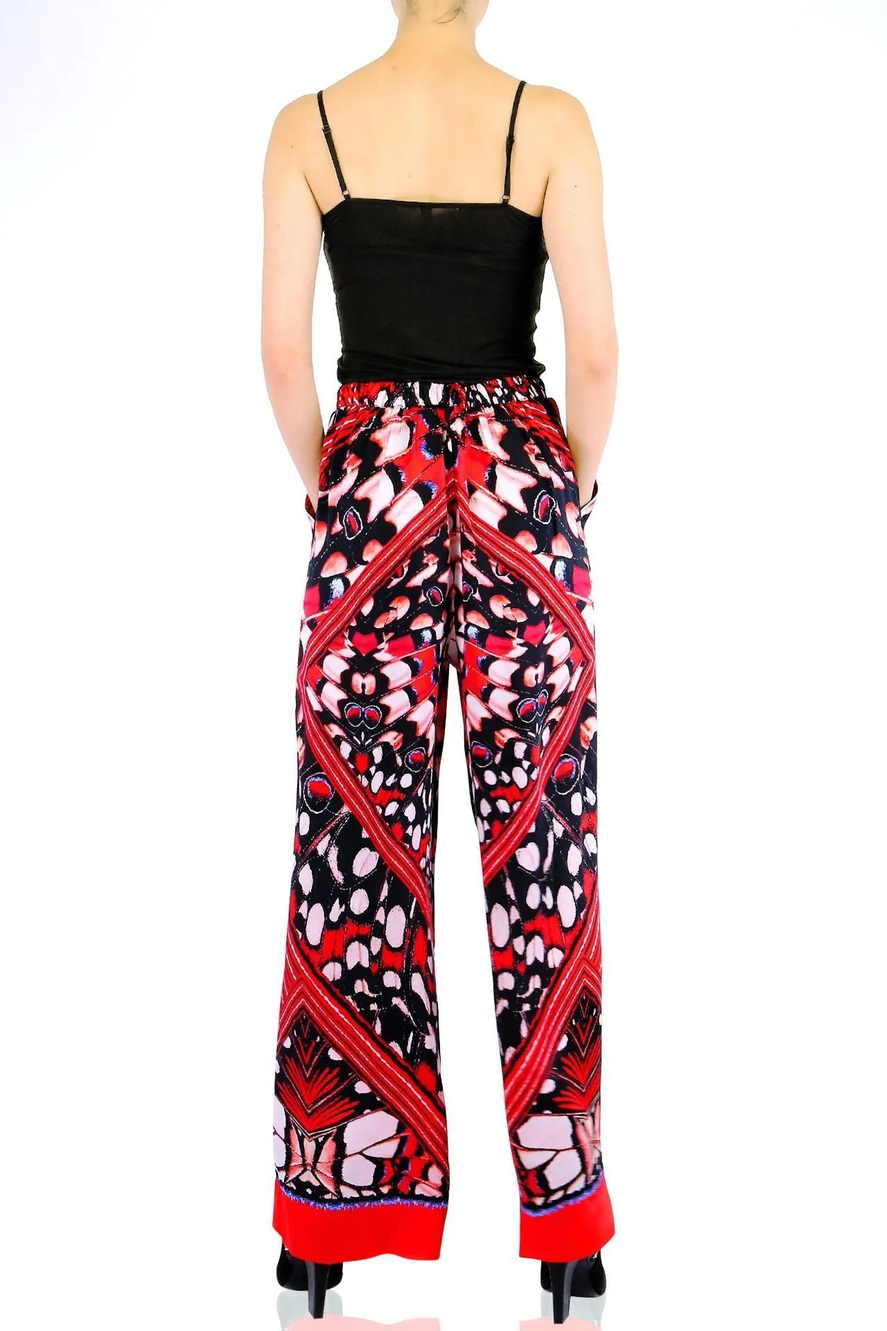 Annabella Butterfly Print Handkerchief-Hem Pants