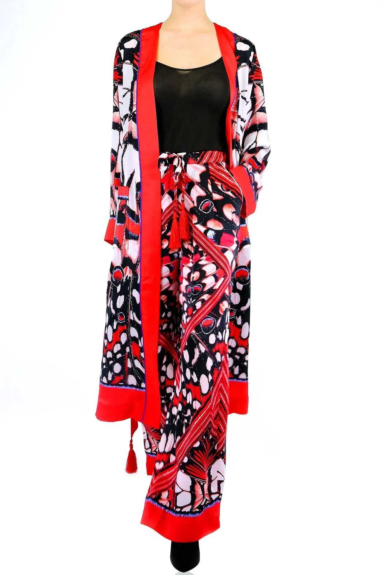Annabella Butterfly Print Handkerchief-Hem Pants
