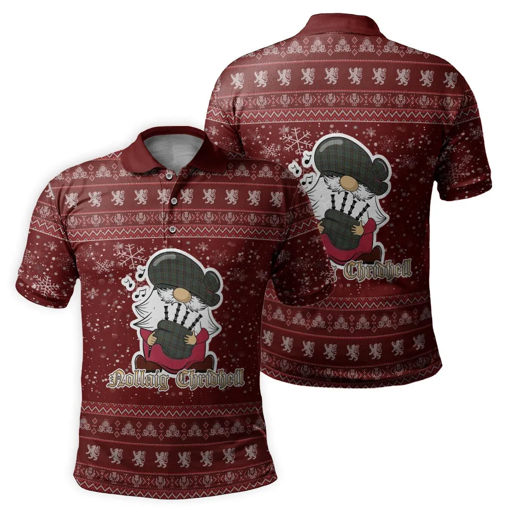 Antrim County Ireland Clan Christmas Family Polo Shirt with Funny Gnome Playing Bagpipes