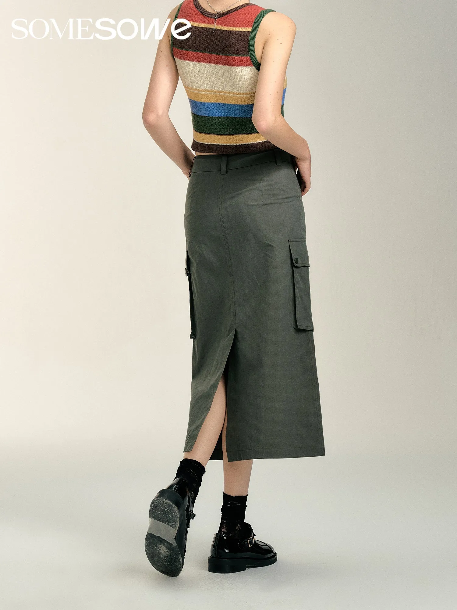 Army Green Cargo Skirt
