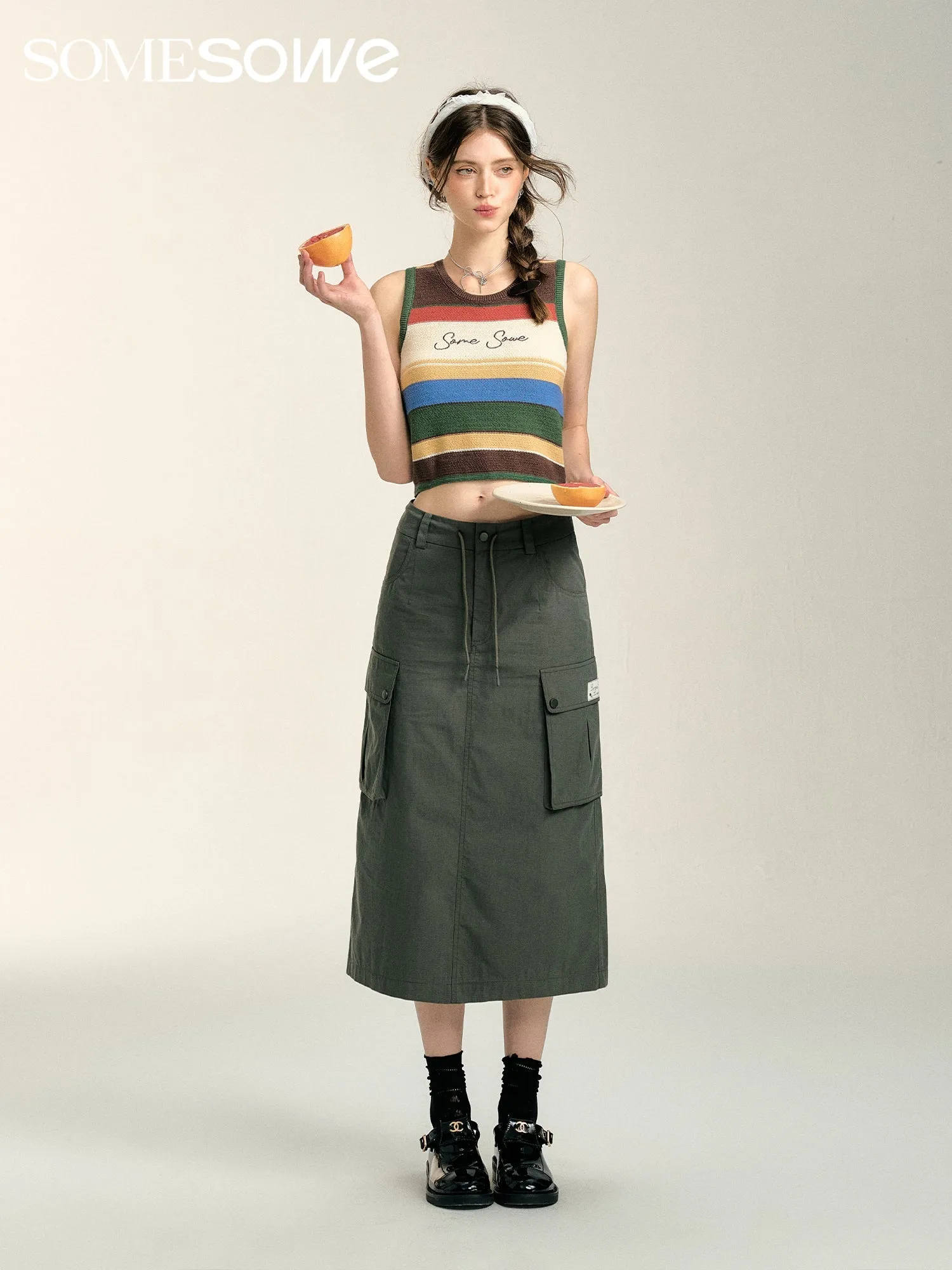 Army Green Cargo Skirt