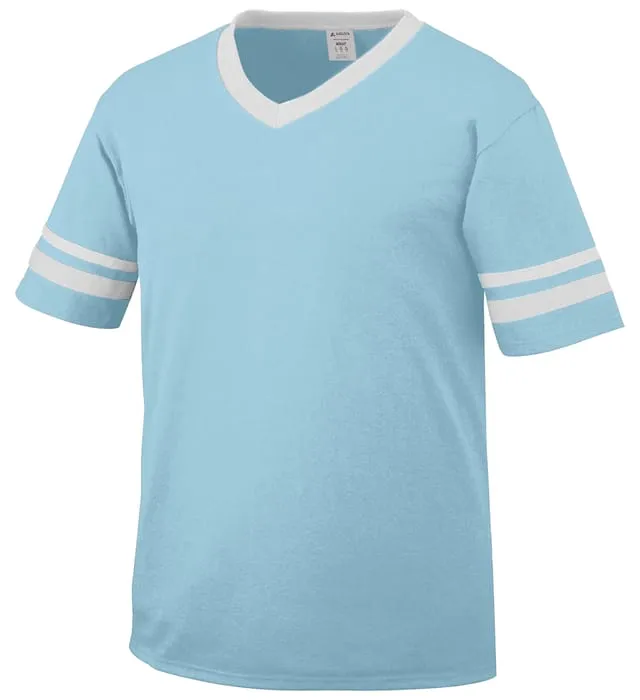 Augusta Aqua/White Adult Sleeve Stripe V-Neck Baseball Jersey