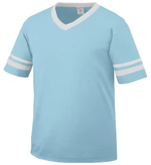 Augusta Aqua/White Adult Sleeve Stripe V-Neck Baseball Jersey