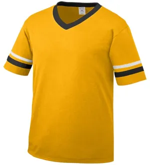 Augusta Gold/Black/White Adult Sleeve Stripe V-Neck Baseball Jersey