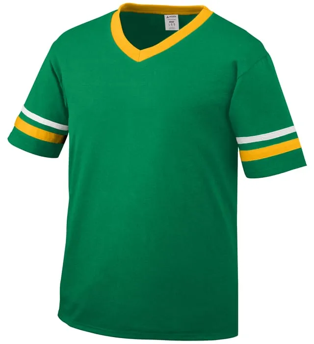 Augusta Kelly Green/Gold/White Adult Sleeve Stripe V-Neck Baseball Jersey