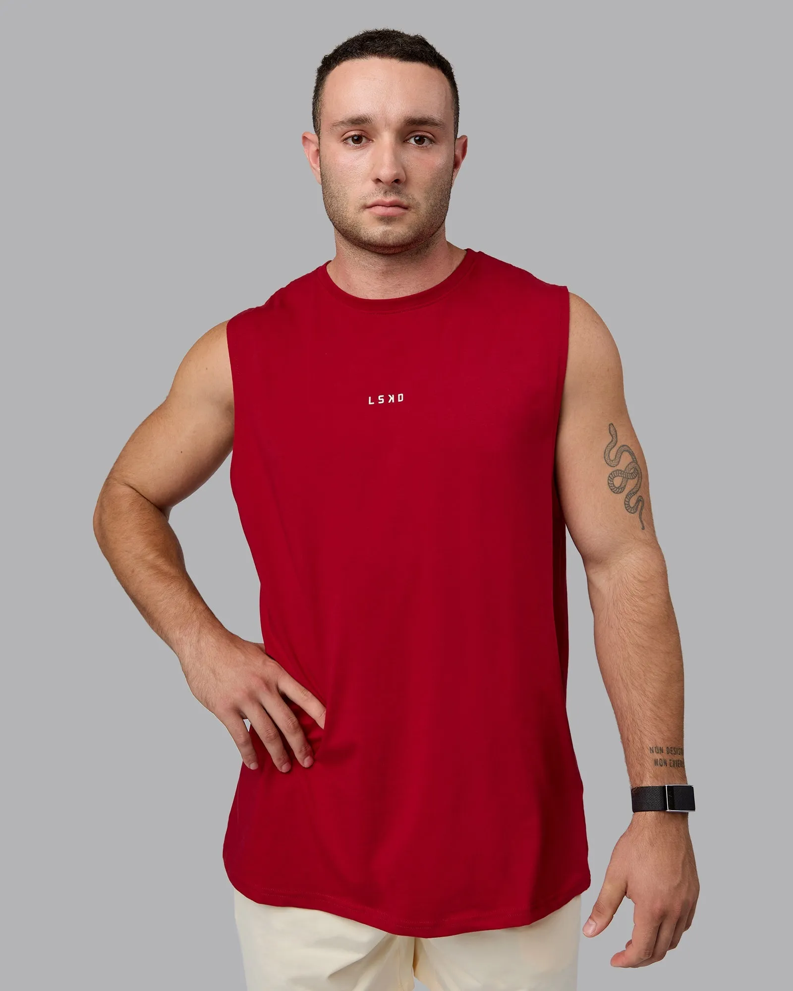 Base FLXCotton Tank - Cherry Red-Ivory