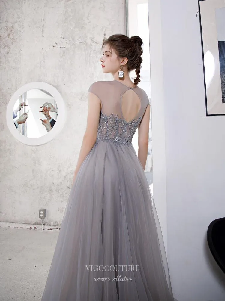 Beaded Cap Sleeve Prom Dress 20227