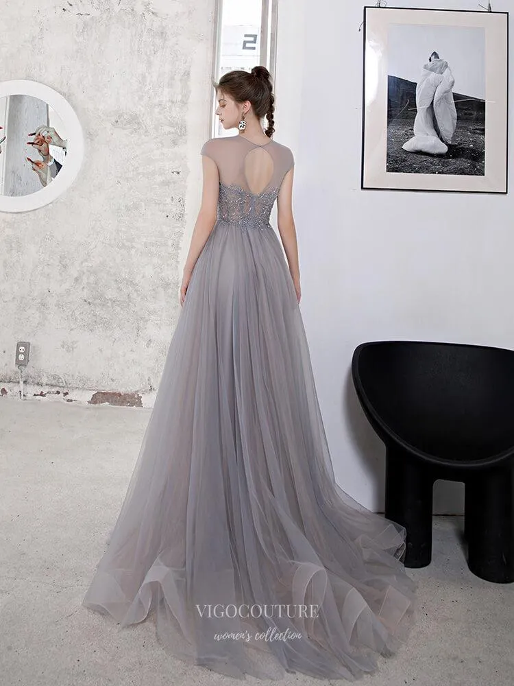 Beaded Cap Sleeve Prom Dress 20227