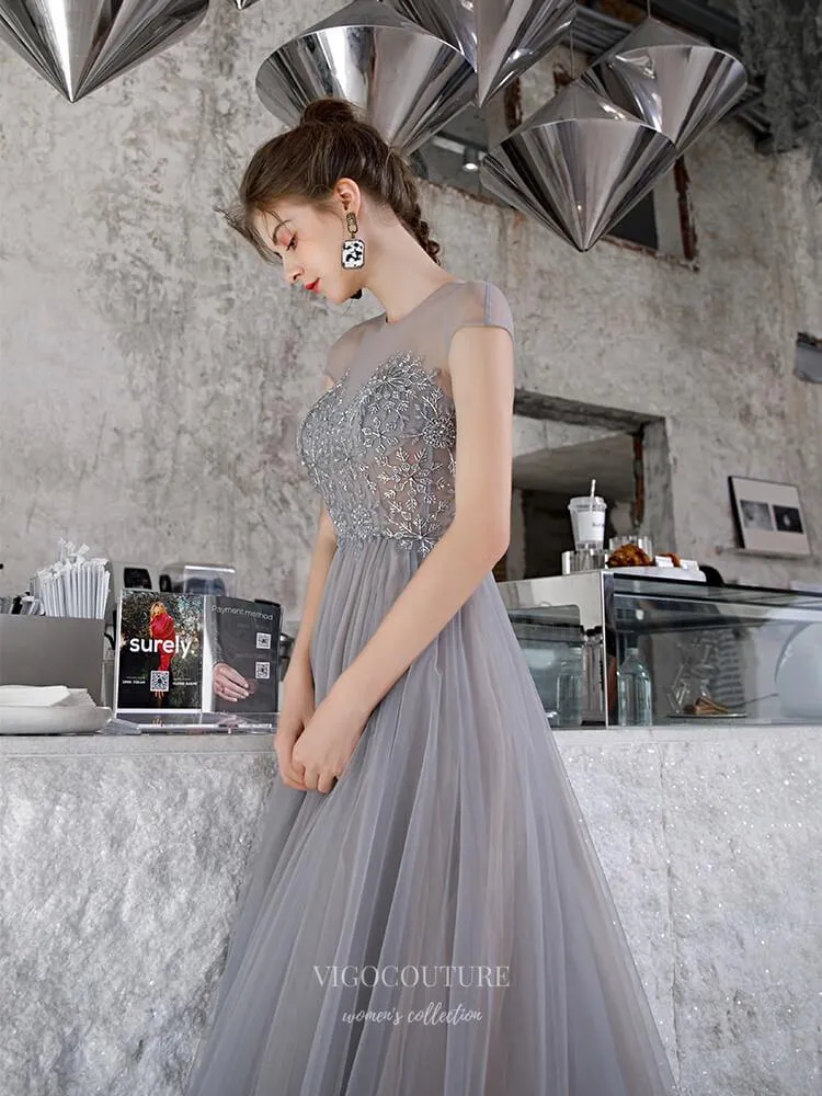 Beaded Cap Sleeve Prom Dress 20227