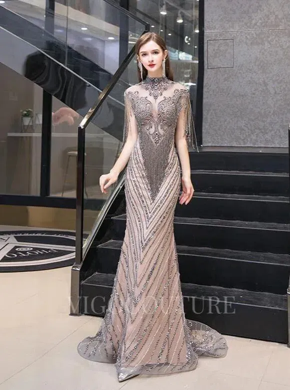Beaded Prom Dresses  Mermaid High Neck Evening Dresses 20103