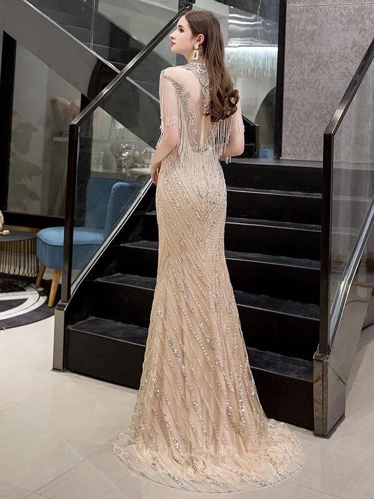 Beaded Prom Dresses  Mermaid High Neck Evening Dresses 20103