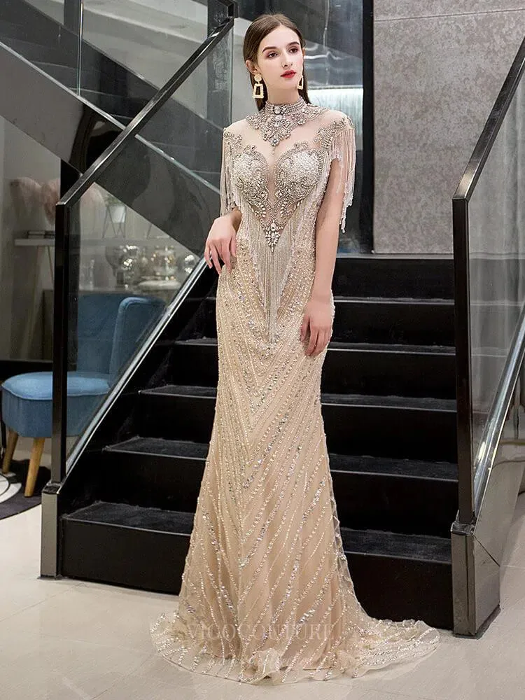 Beaded Prom Dresses  Mermaid High Neck Evening Dresses 20103