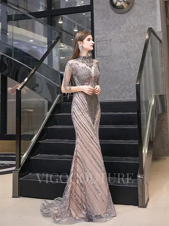 Beaded Prom Dresses  Mermaid High Neck Evening Dresses 20103