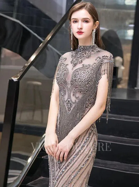 Beaded Prom Dresses  Mermaid High Neck Evening Dresses 20103