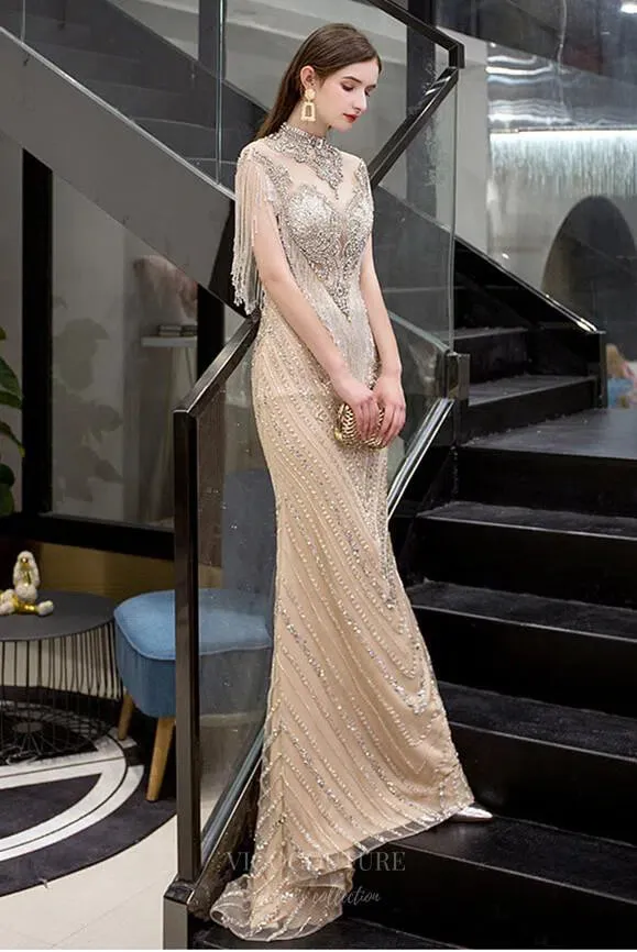Beaded Prom Dresses  Mermaid High Neck Evening Dresses 20103