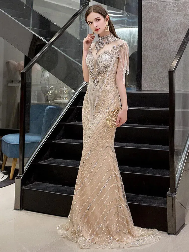 Beaded Prom Dresses  Mermaid High Neck Evening Dresses 20103