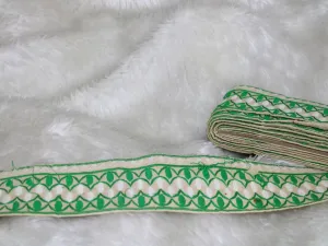 Beige Green Thread Work Embroidered Border