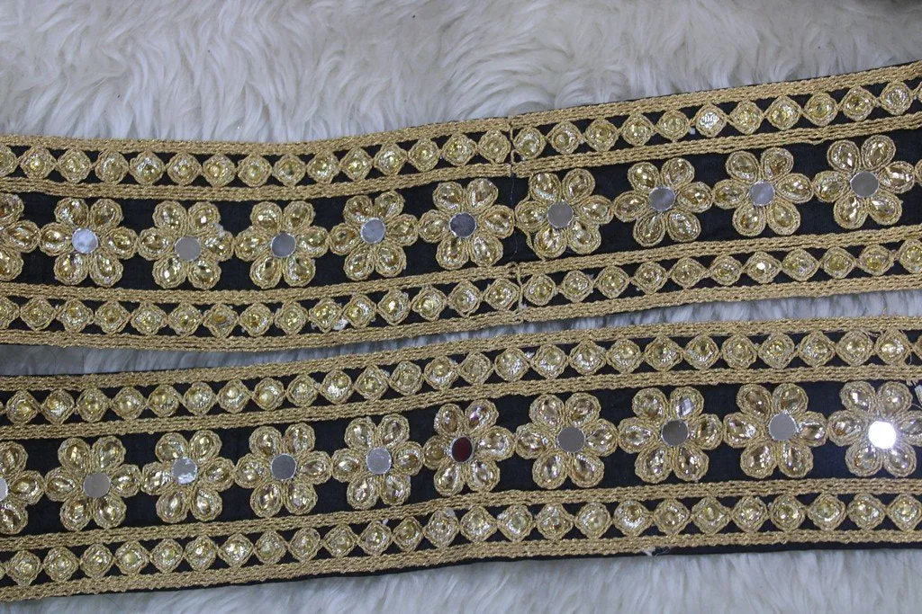 Black Designer Embellished Stone Work Embroidered Border