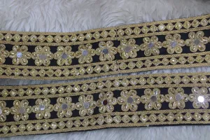 Black Designer Embellished Stone Work Embroidered Border