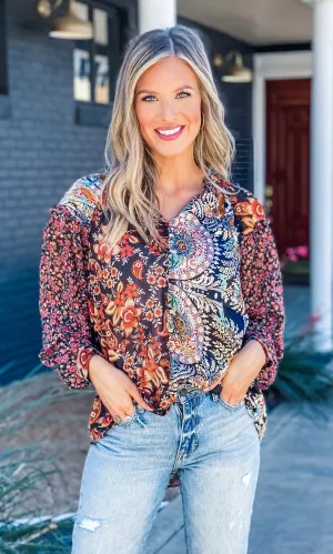 Black Floral Print Blouse