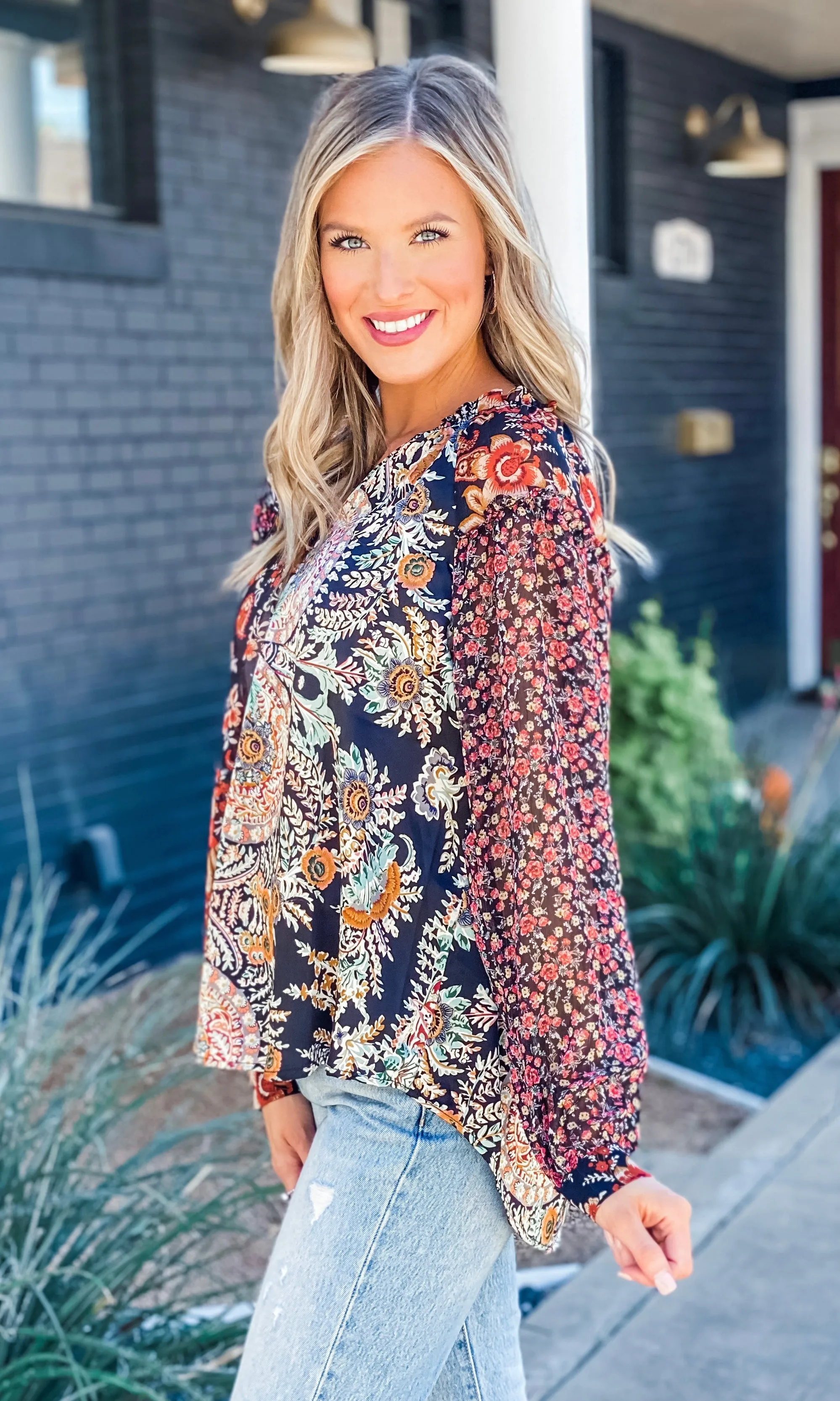 Black Floral Print Blouse