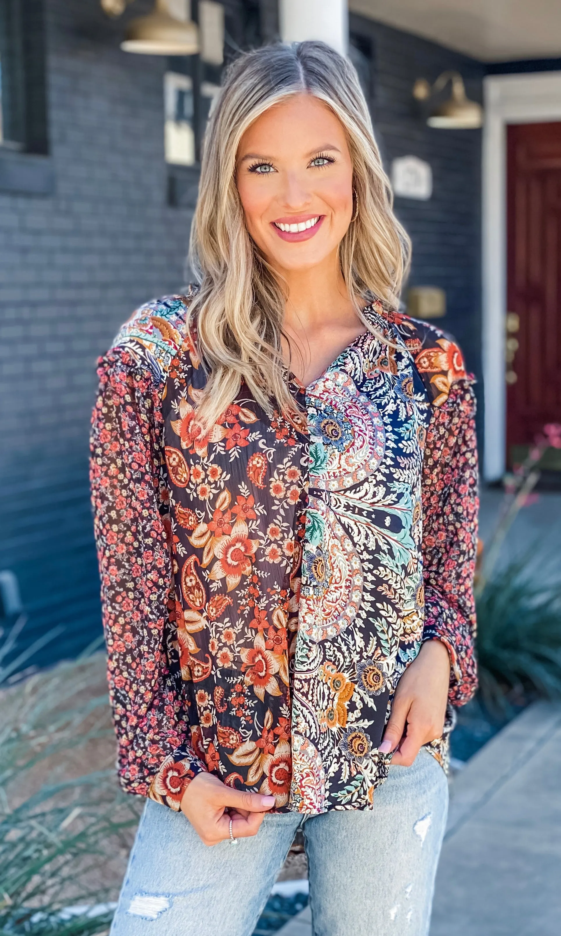 Black Floral Print Blouse