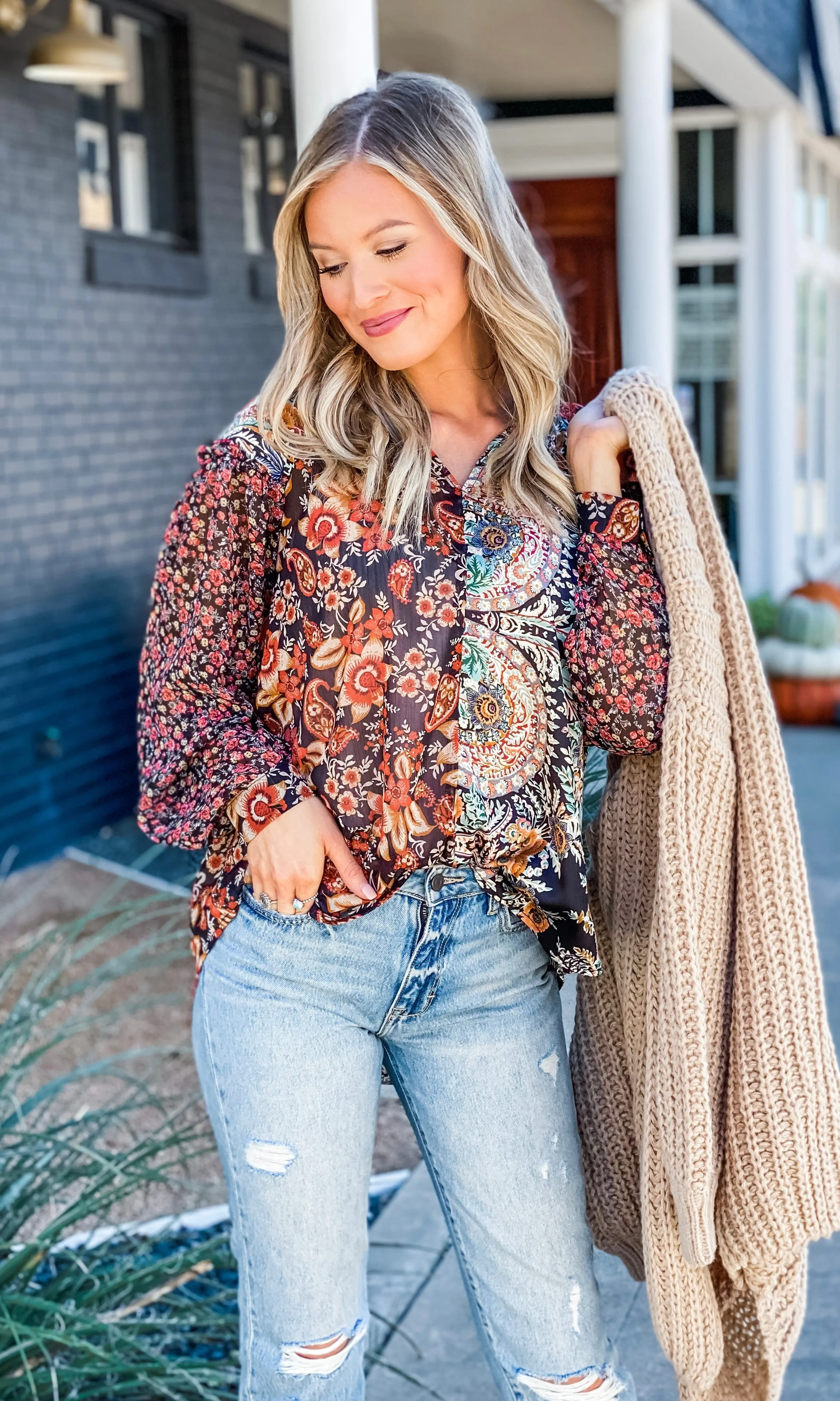 Black Floral Print Blouse