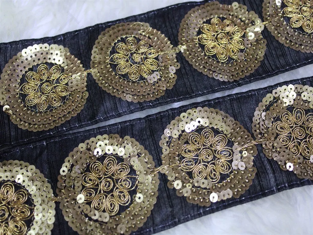 Black Floral Sequins Trim Lace