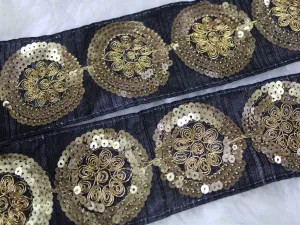 Black Floral Sequins Trim Lace