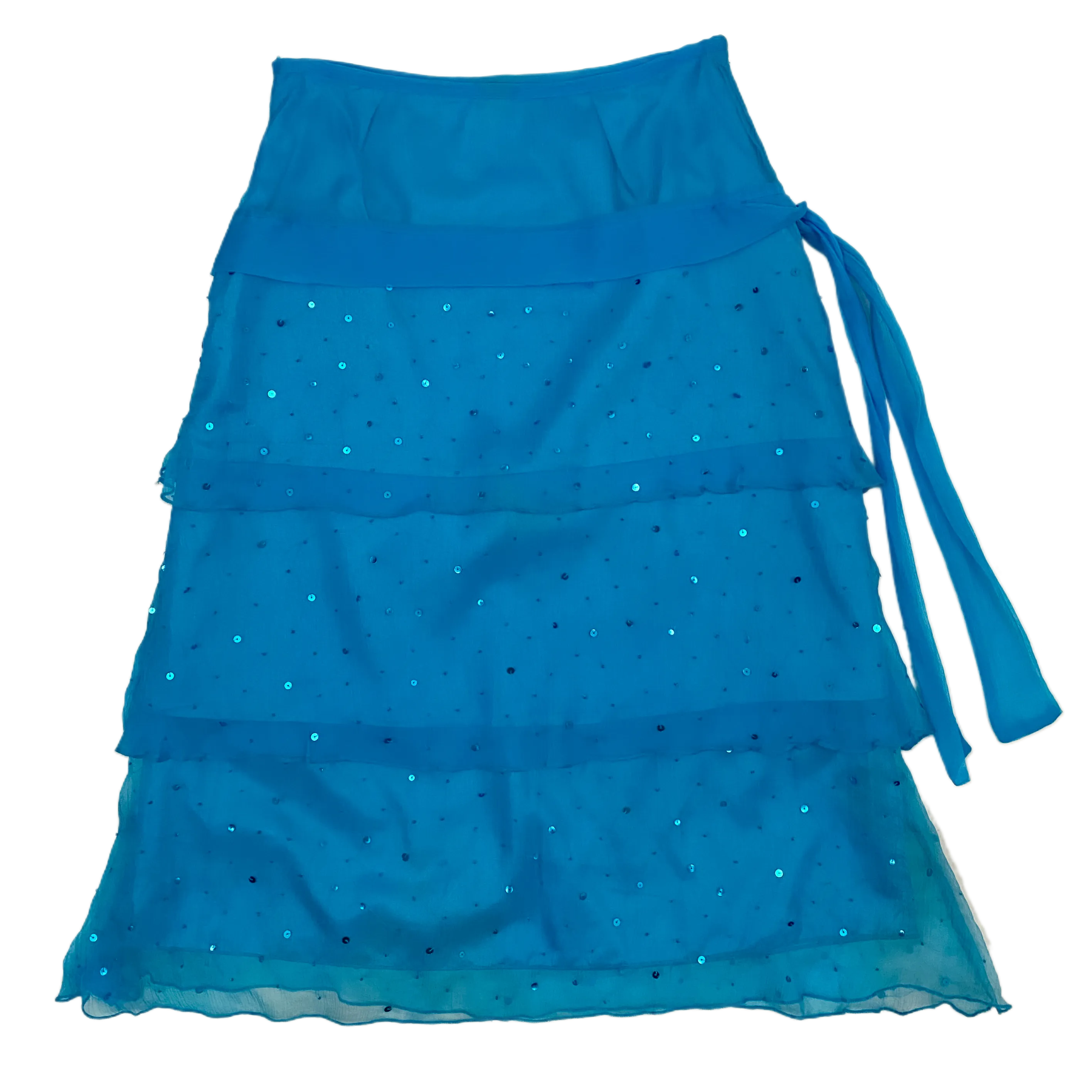 Blue Sequin Silk Midi Skirt (XS)