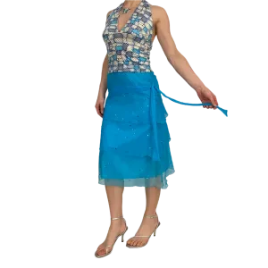 Blue Sequin Silk Midi Skirt (XS)