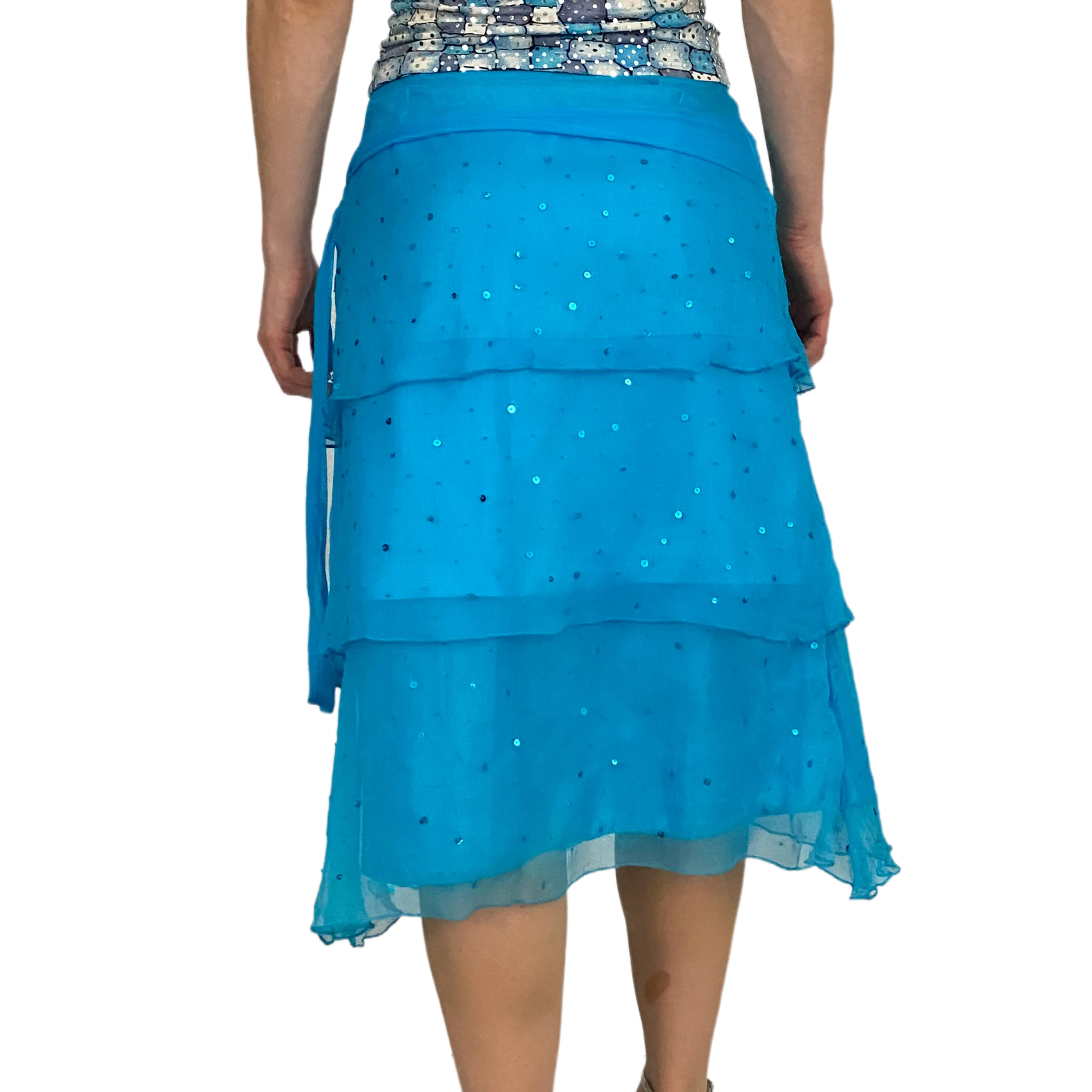 Blue Sequin Silk Midi Skirt (XS)