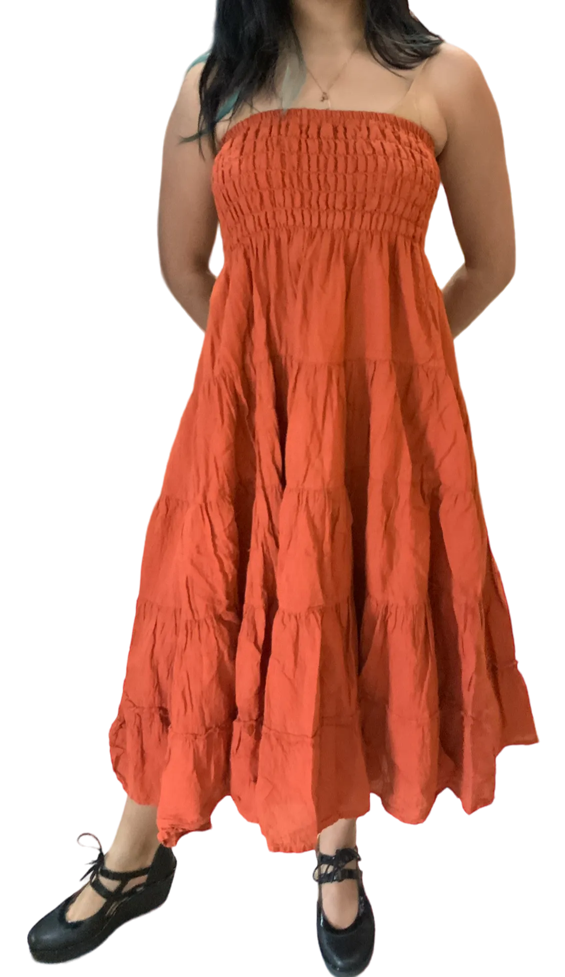 Burnt Orange Cotton Voile Tiered Skirt