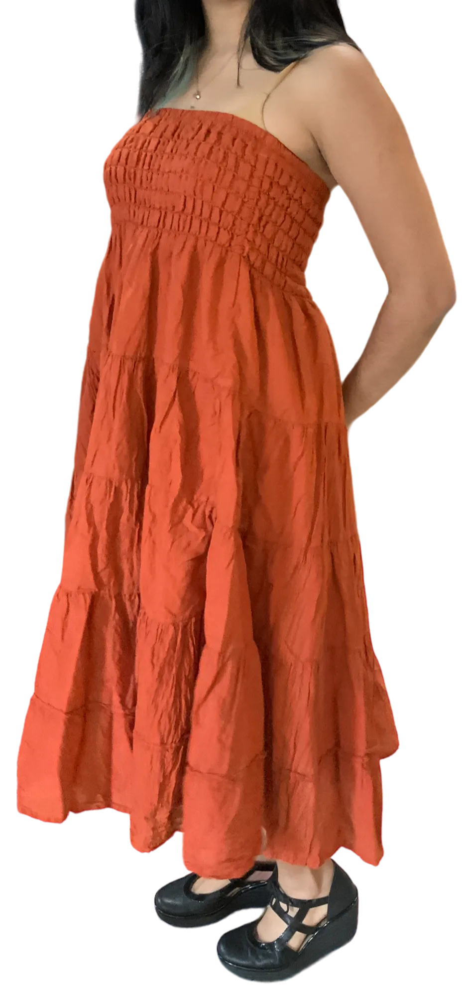 Burnt Orange Cotton Voile Tiered Skirt