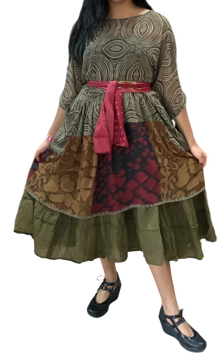 Burnt Orange Cotton Voile Tiered Skirt