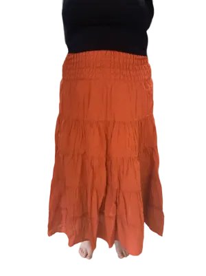 Burnt Orange Cotton Voile Tiered Skirt