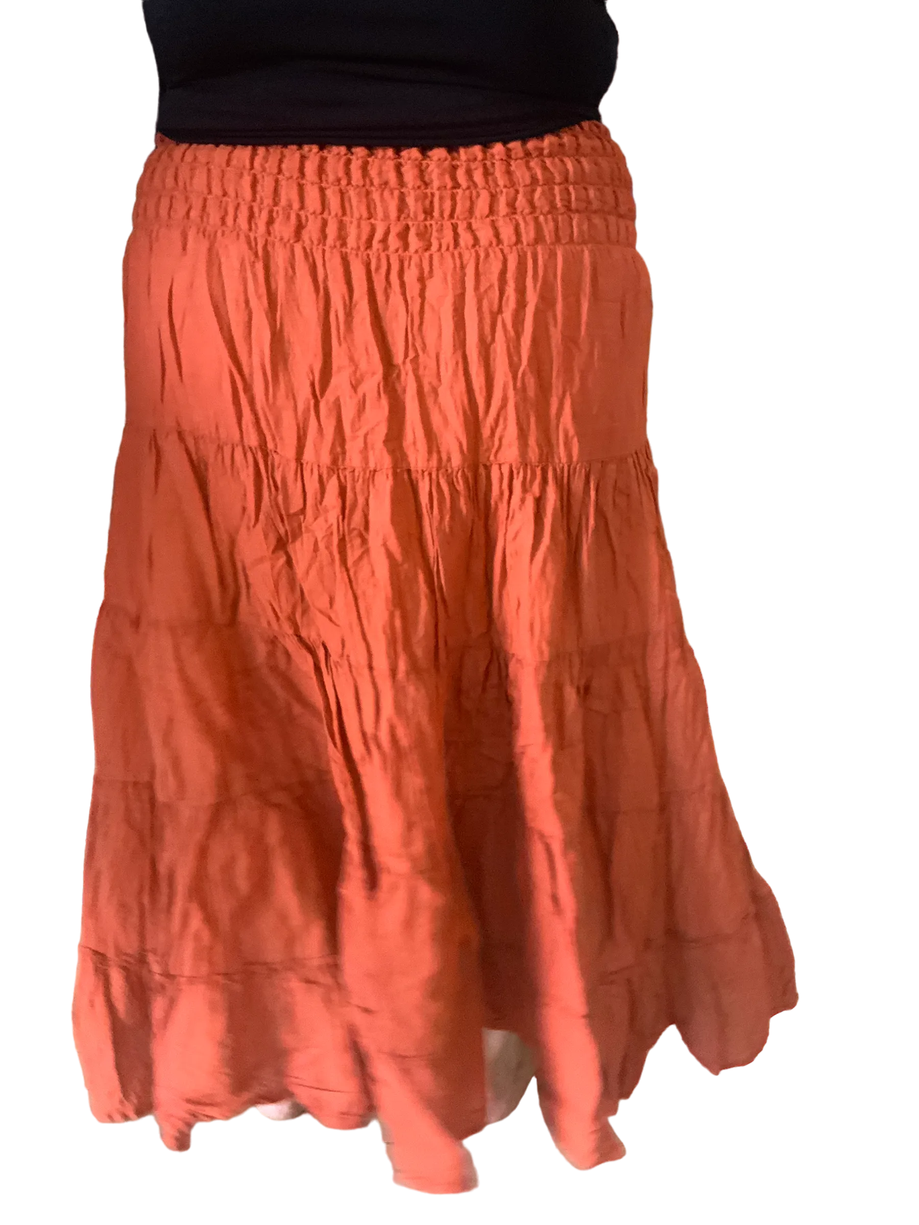 Burnt Orange Cotton Voile Tiered Skirt