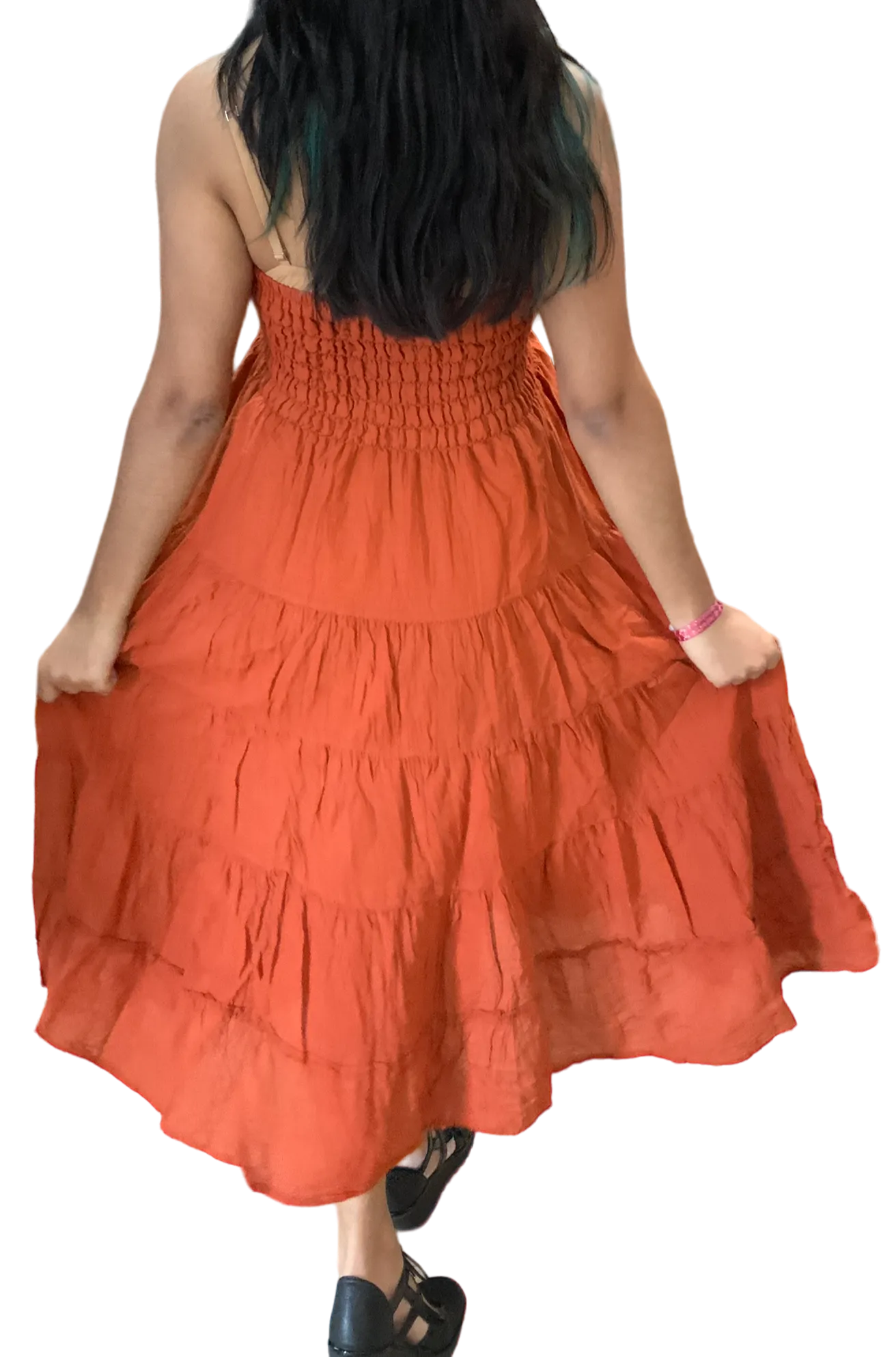 Burnt Orange Cotton Voile Tiered Skirt